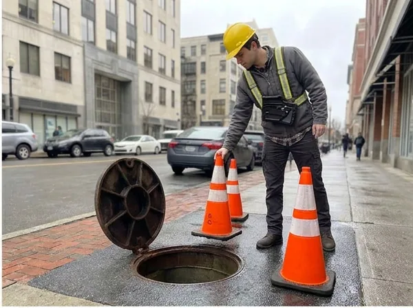 RS-360 inspection camera operator positioning traffic cones